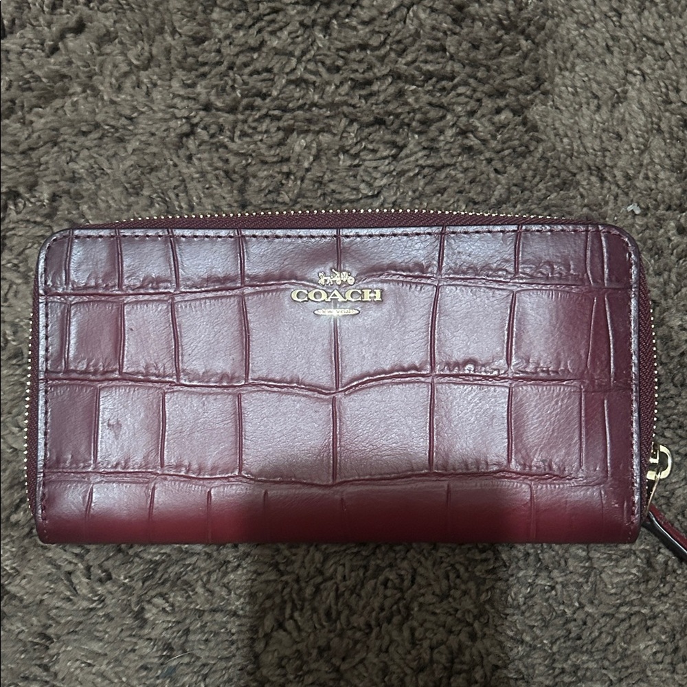 Coach Maroon Croc-Embossed Wallet